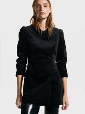 H&M Black Tailored Long Sleeve Button Tunic blaizer dress velvet
